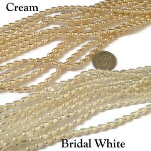 Czech Teardrop Glass Pearl Beads Cream Color or Bridal White